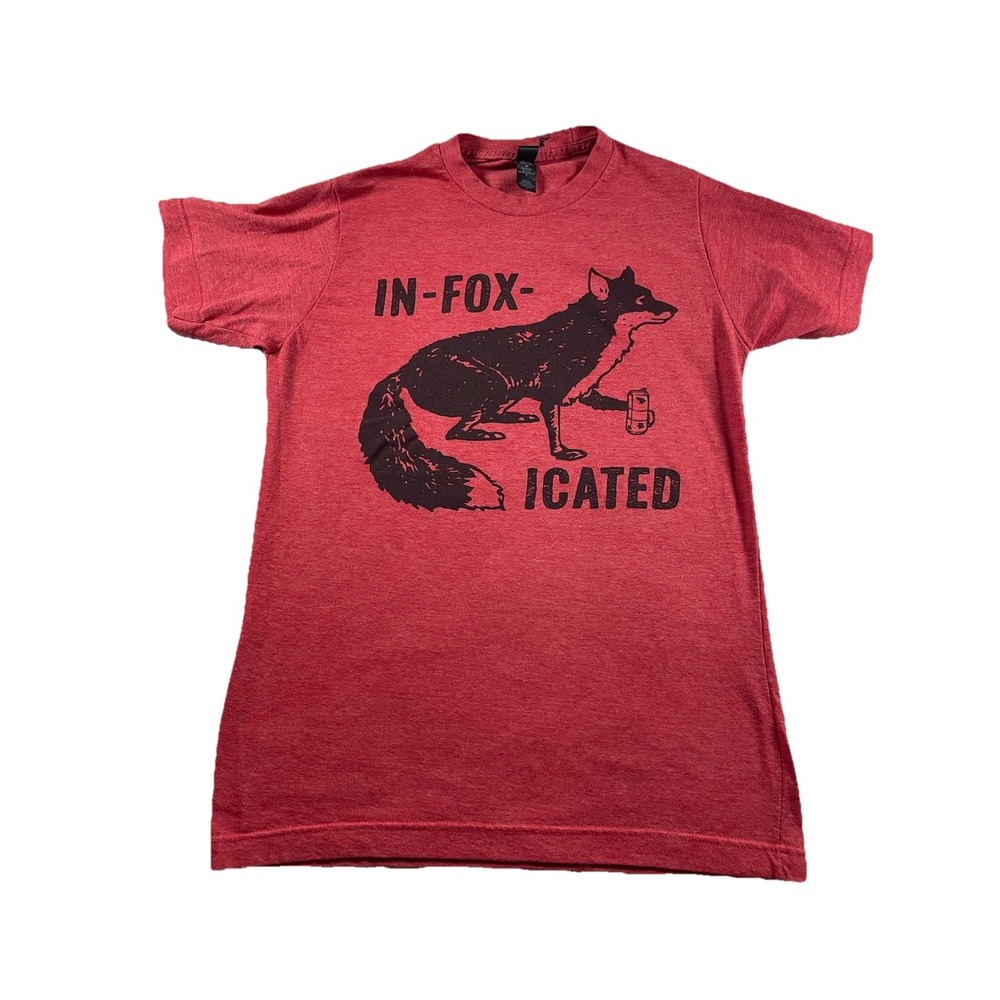 Unisex Adults Fox Graphic Red T-Shirt In-Fox-Icated Size Small Funny Tshirt